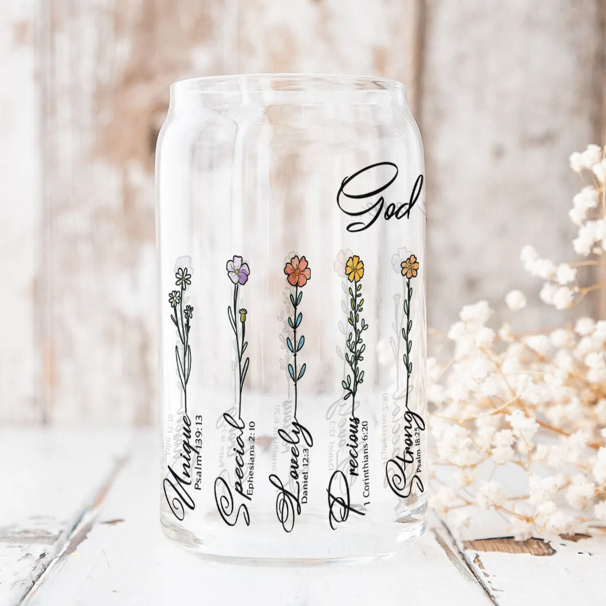 Teesdily | God Says You Are Tumbler Glass Can, Flower Motivational Christian Cup, Mug Bible Verse Religious Gift, Frosted/ Clear Glass Can With Straw