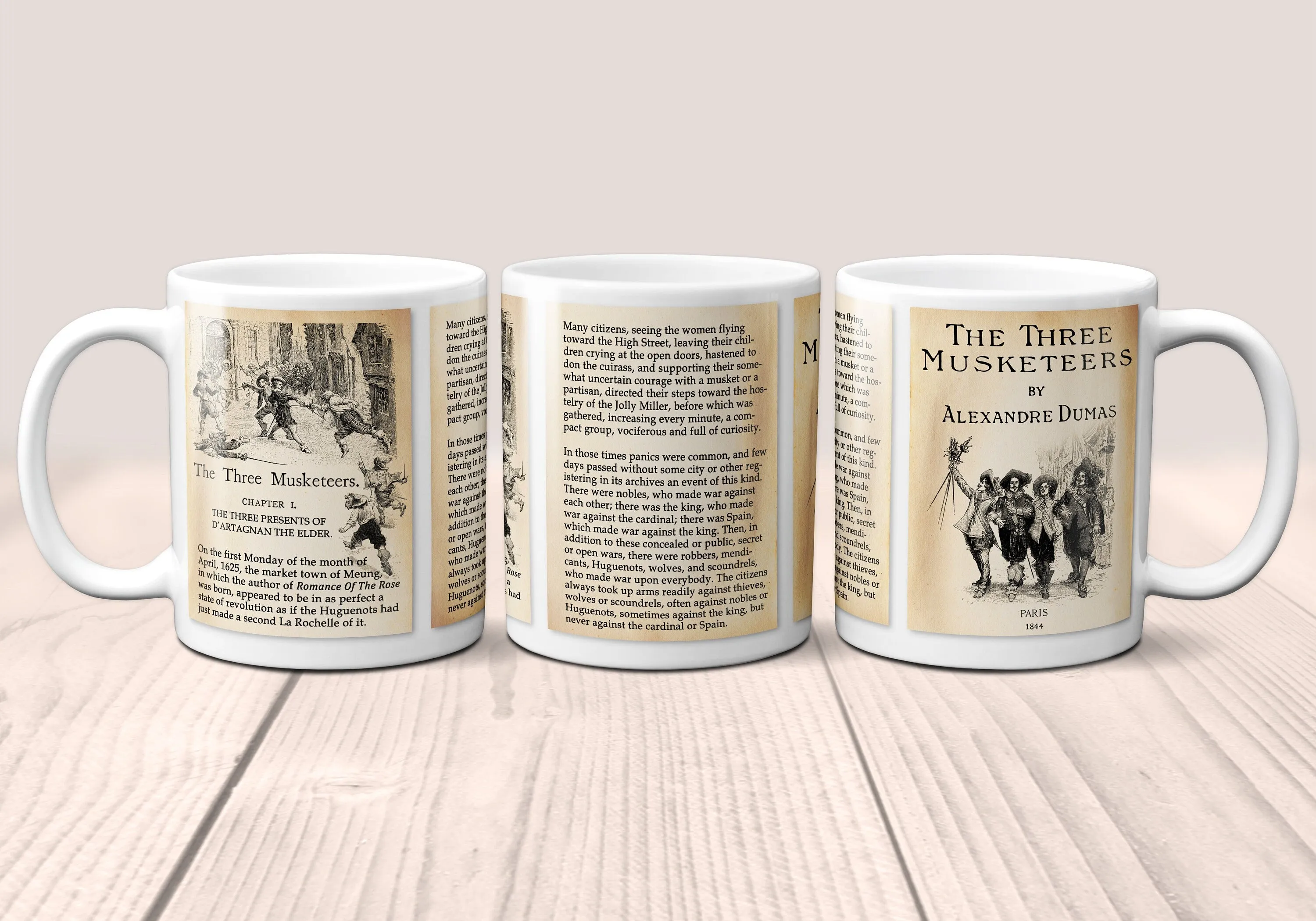 The Three Musketeers by Alexandre Dumas Mug. Coffee Mug with Three Musketeers book Title and Book Pages,Bookish Gift,Literary Mug