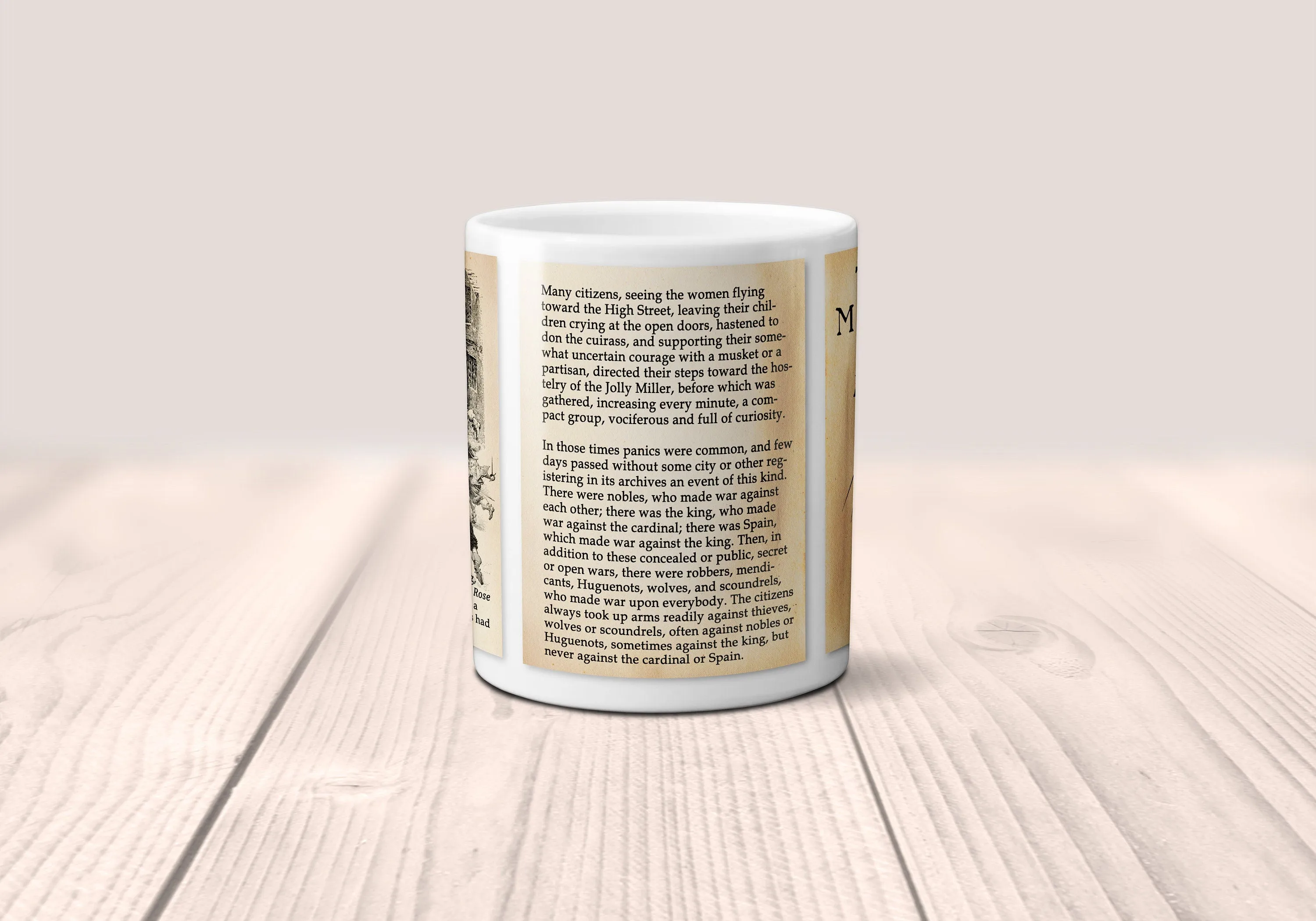 The Three Musketeers by Alexandre Dumas Mug. Coffee Mug with Three Musketeers book Title and Book Pages,Bookish Gift,Literary Mug