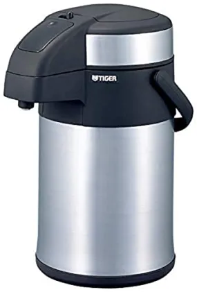 Tiger Insulated Stainless Steel Coffee Carafe - Thermal Beverage Dispenser Air Pump Jug, Silver - 4 Litres