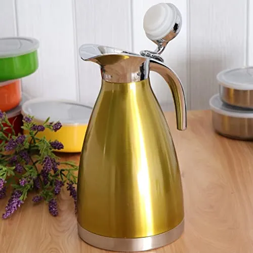 UJEAVETTE® 1.5L Stainless Steel Double Wall Insulated Coffee Carafe Tea Kettle Golden|Drink Container Bottle|Drink Container Insulators|Drink Container for Office|Drink Container for Kids