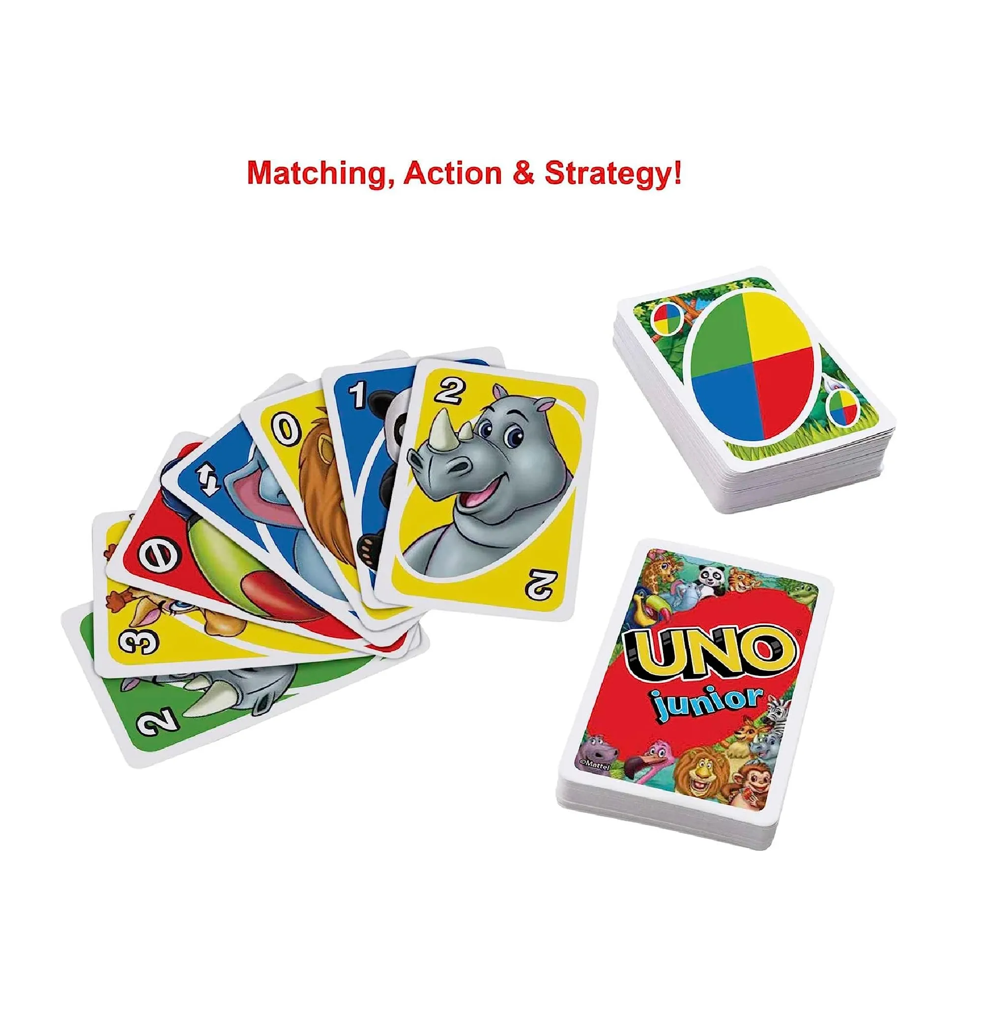 UNO Junior Card Game for Kids with Simple Rules Levels of Play and Animal Matching for 2-4 Players