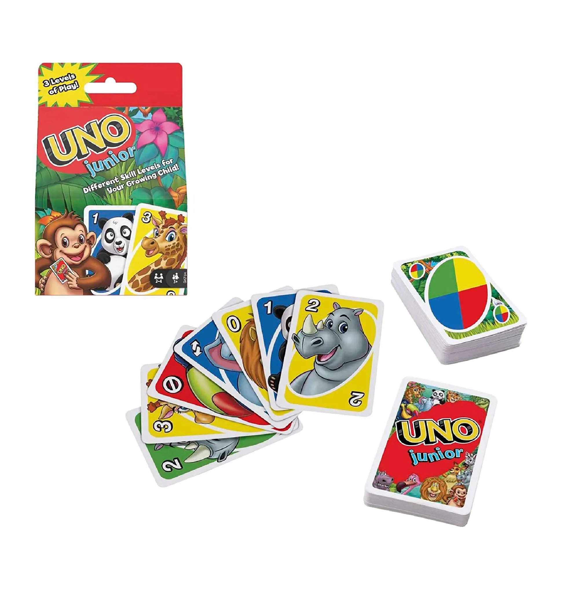 UNO Junior Card Game for Kids with Simple Rules Levels of Play and Animal Matching for 2-4 Players