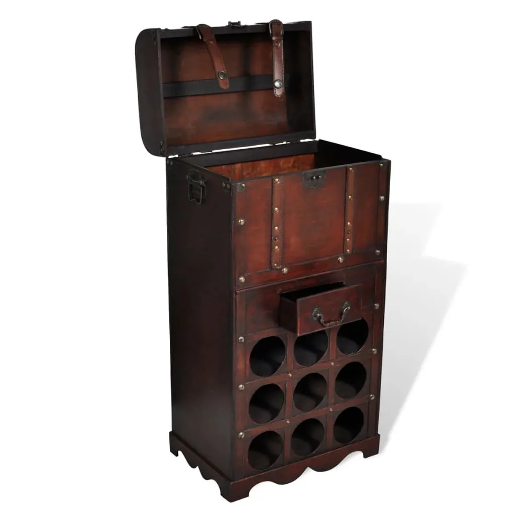 vidaXL Wooden Wine Rack for 9 Bottles with Storage