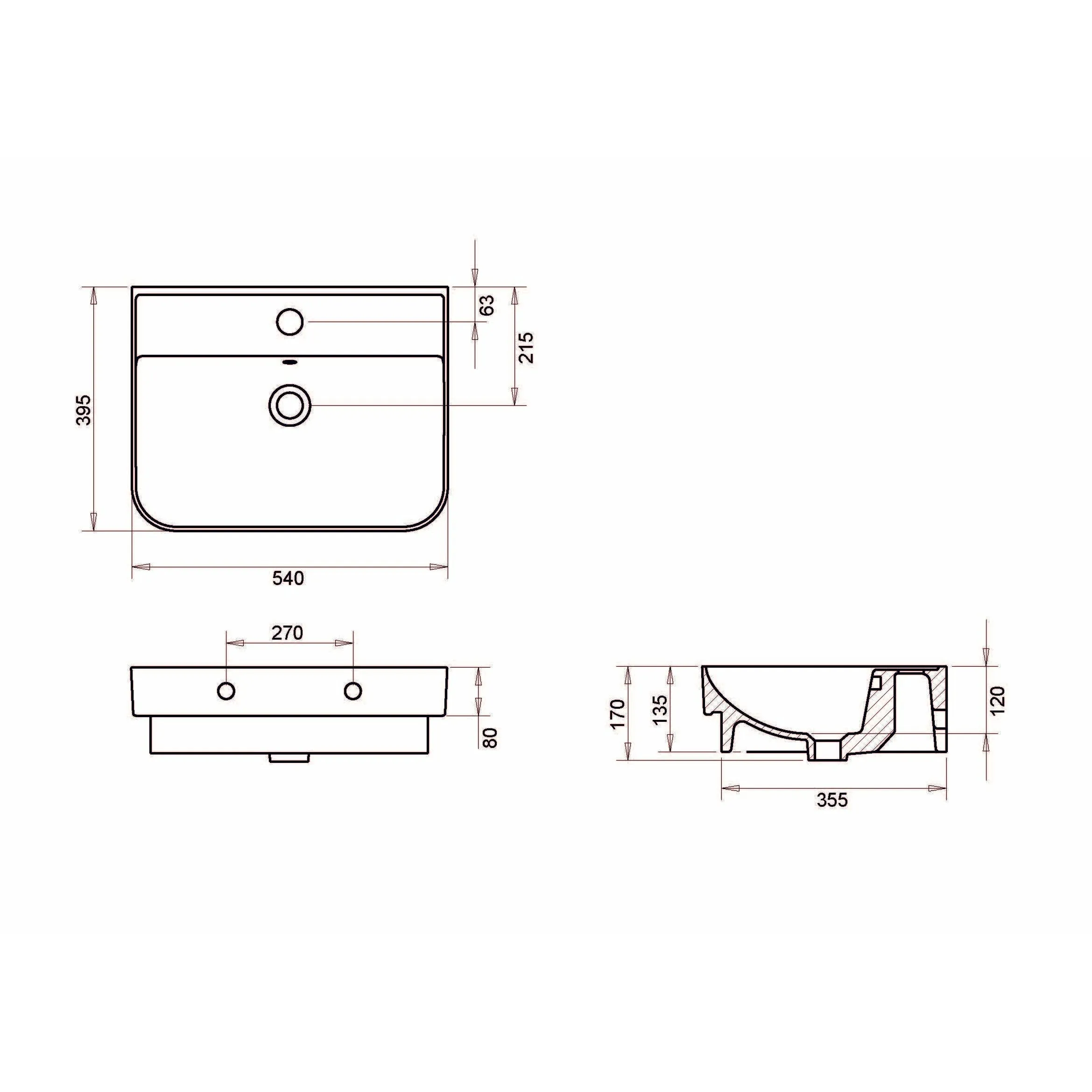 VITA 55x39cm washbasin 1TH with full pedestal