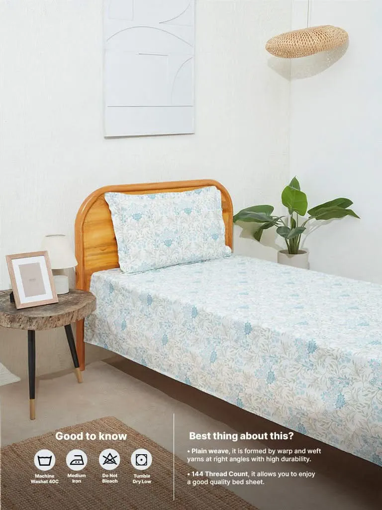 Westside Home Aqua Meadow Print Single Bed Flat Sheet