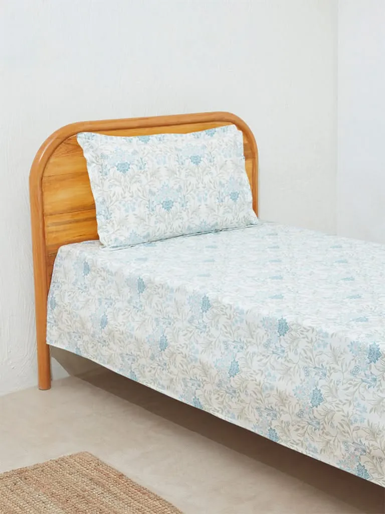 Westside Home Aqua Meadow Print Single Bed Flat Sheet