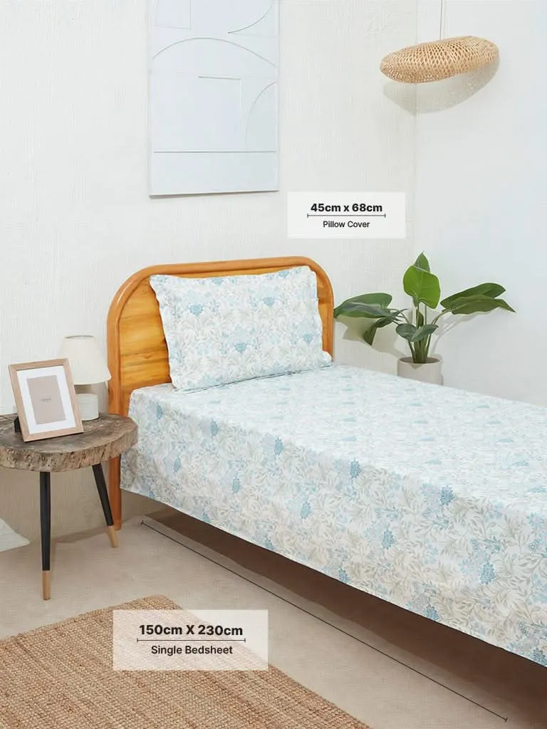 Westside Home Aqua Meadow Print Single Bed Flat Sheet