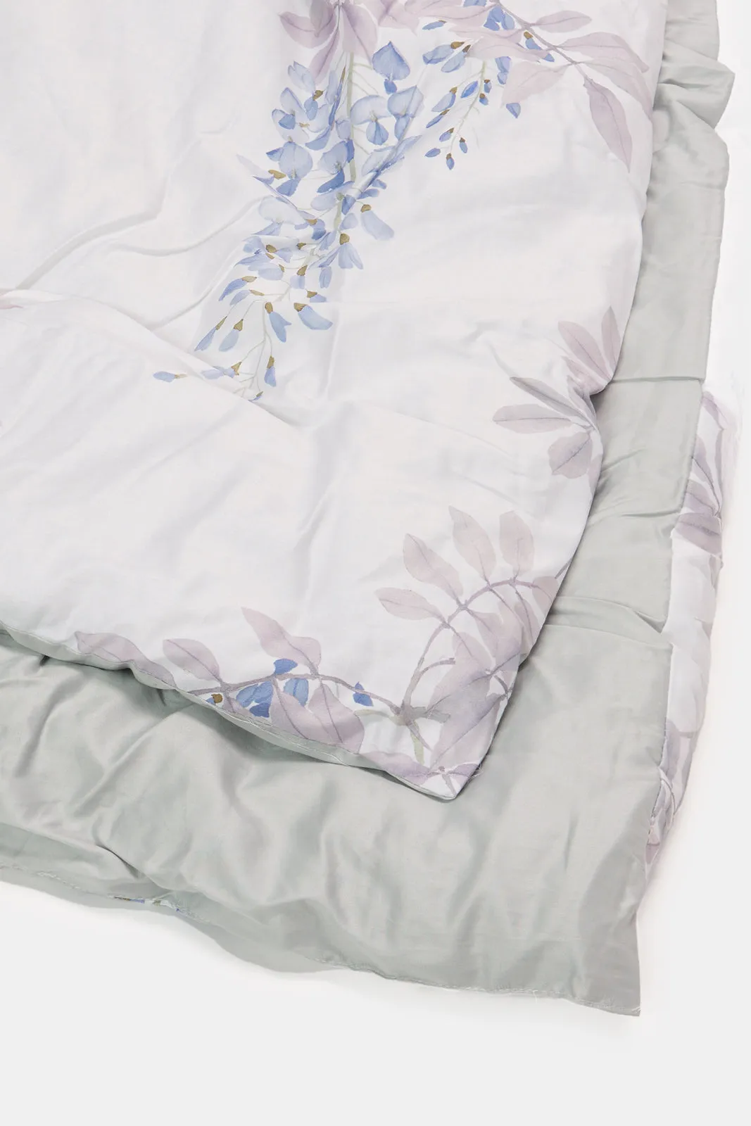 White 5-Piece Leaves Print Cotton Comforter Set (Double Size)