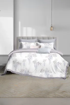 White 5-Piece Leaves Print Cotton Comforter Set (Double Size)