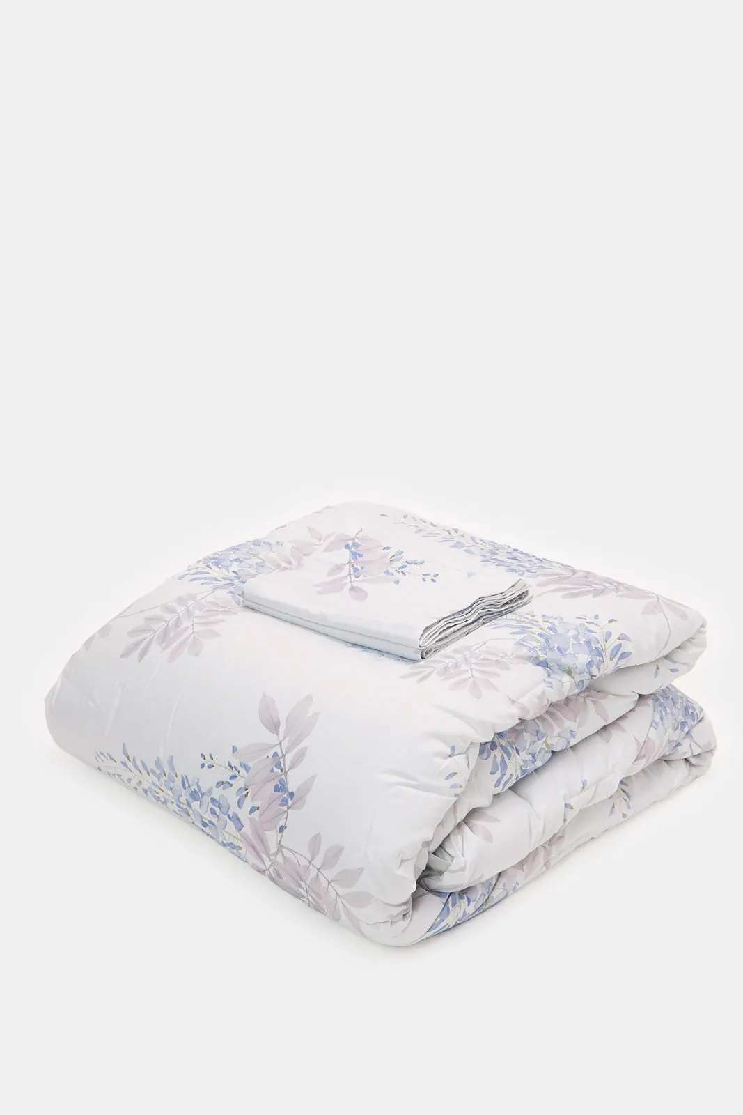 White 5-Piece Leaves Print Cotton Comforter Set (King Size)