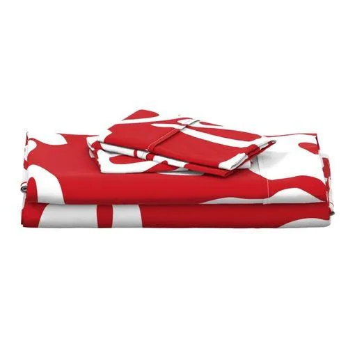 White Hawaiian Flowers on Surfer Red Sheet Set from Surfer Bedding™️ Large Scale