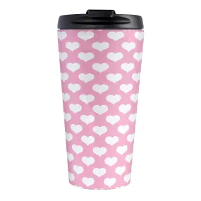 White Hearts Pattern Pink Travel Mug