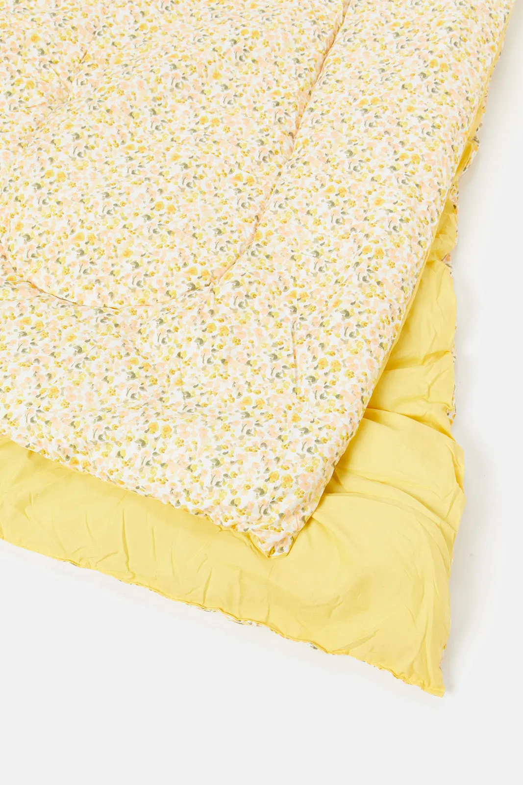 Yellow Floral Printed 3 Piece Comforter Set (Single Size)